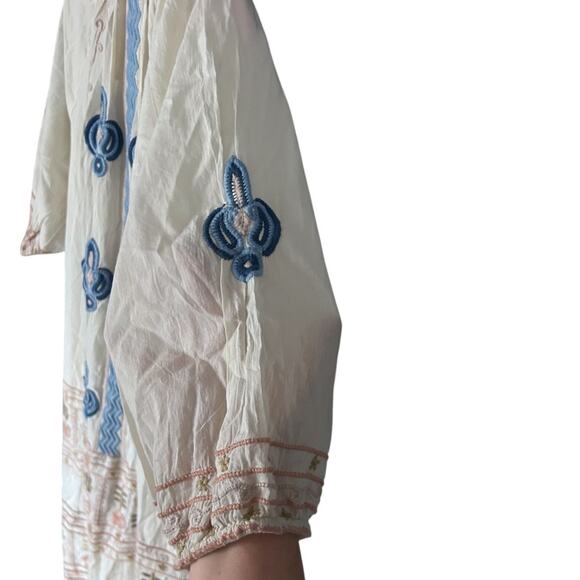 Kyla Seo Rue Midi Dress Women’s Small Cotton Poplin Embroidered Cream Blue NEW - Picture 5 of 7